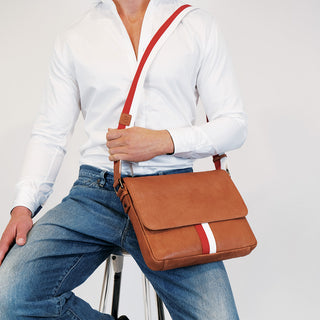 GAP Men's Leather Cross-Body Laptop Bag in Tan