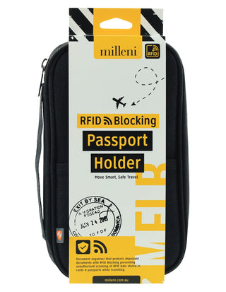 Milleni Travel RFID Blocking Passport Holder in Black