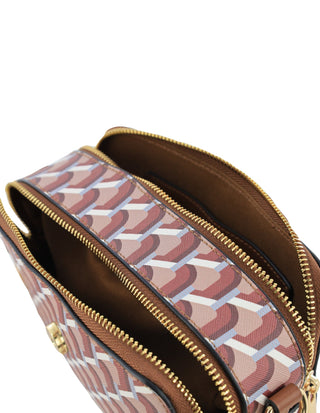 Milleni Ladies Fashion Geometric Crossbody Bag with Webbing Strap in Brown
