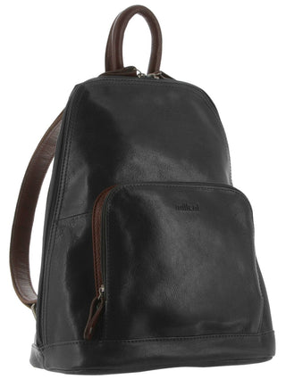 Milleni Ladies Leather Twin Zip Backpack Black-Chestnut