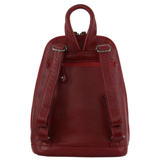 Milleni Ladies Leather Twin Zip Backpack in Red