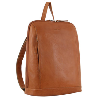 Milleni Ladies Nappa Leather Twin Zip Backpack in Cognac