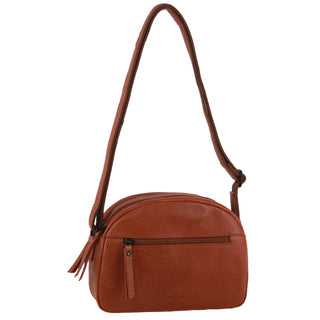 Milleni Leather Ladies Multi-Zip Crossbody Bag in Cognac