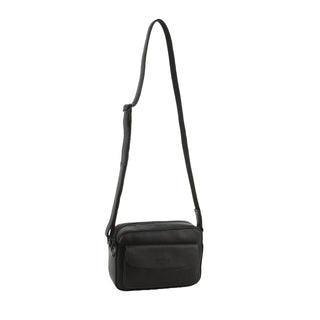 Milleni Leather Ladies Multi-Zip Crossbody Bag in Black