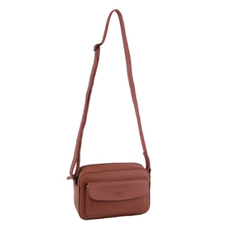 Milleni Leather Ladies Multi-Zip Crossbody Bag in Rose