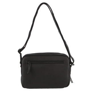 Milleni Leather Ladies Multi-Zip Crossbody Bag in Black