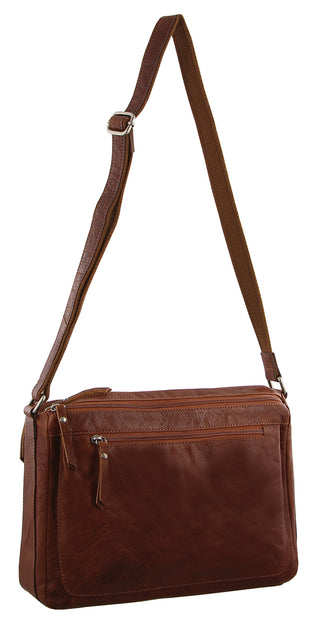 Milleni Ladies Nappa Leather Crossbody  Bag in Chestnut