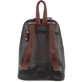 Milleni Ladies Leather Twin Zip Backpack in Black-Chestnut