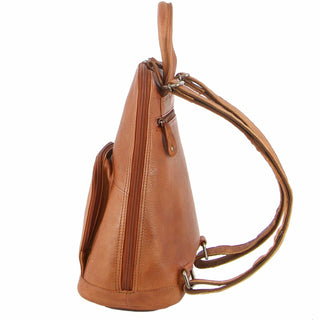 Milleni Ladies Leather Twin Zip Backpack in Cognac