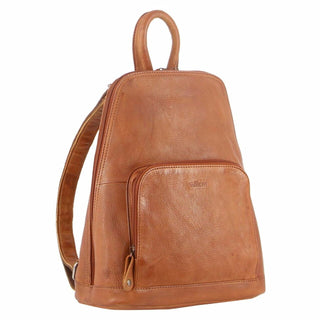 Milleni Ladies Leather Twin Zip Backpack in Cognac