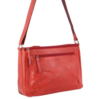 Milleni Ladies Nappa Leather Crossbody Bag in Red