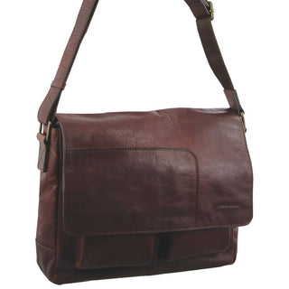 Pierre Cardin Rustic Leather Computer/Messenger Bag in Chestnut