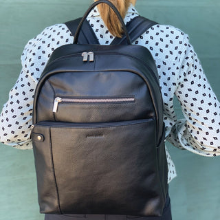 Pierre Cardin Leather Laptop/Business Backpack in Black