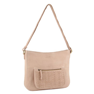 Pierre Cardin Large Woven Embossed Leather Crossbody Bag in Dusty Pink