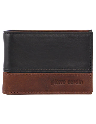 Pierre Cardin Rustic Leather Men's 2 Tone Slim Bi-Fold Wallet in Black-Cognac