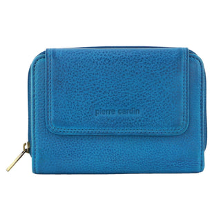 Pierre Cardin Women's Leather Compact Bi-Fold Tab Wallet in  Aqua