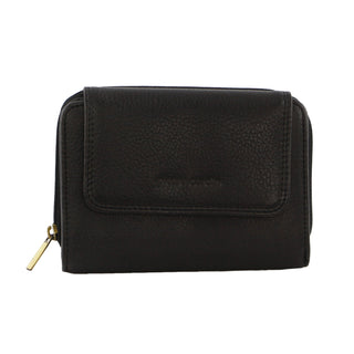 Pierre Cardin Women's Leather Compact Bi-Fold Tab Wallet in Black