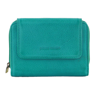 Pierre Cardin Women's Leather Compact Bi-Fold Tab Wallet in Turquoise