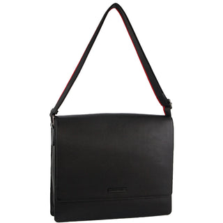 Pierre Cardin Leather Flap-over Computer Bag in Black