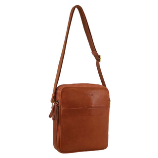 Pierre Cardin Leather Unisex Crossbody Bag in Cognac