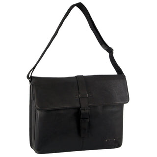 Pierre Cardin Leather Flap-over Computer Bag in Black