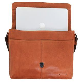 Pierre Cardin Leather Flap-over Computer Bag in Cognac