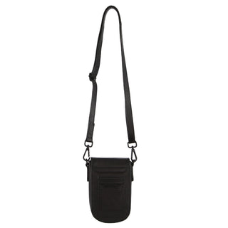 Pierre Cardin Leather Rustic Phone Bag in Black