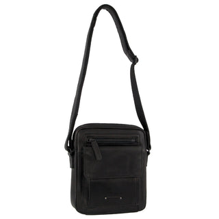 Pierre Cardin Leather Men's Multi-Compartment Crossbody Bag in Black