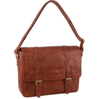 Pierre Cardin Men's Rustic Leather Computer Satchel in Cognac