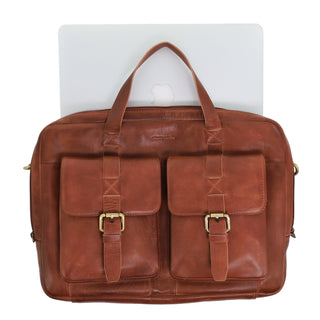 Pierre Cardin Men's Rustic Leather Satchel/Messenger Bag in Cognac