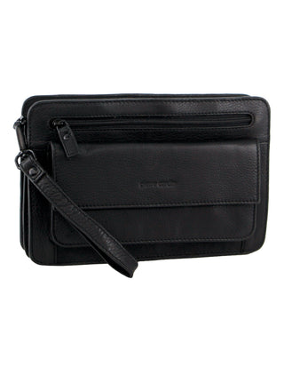Pierre Cardin Leather Mens Multi Compartment Organiser Bag in Black