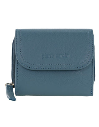 Pierre Cardin Ladies Leather Tri-Fold Tab Wallet in Blue