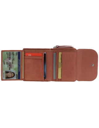 Pierre Cardin Ladies Leather Tri-Fold Tab Wallet in Marsala