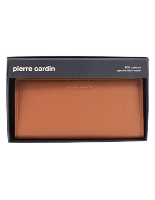 Pierre Cardin Genuine Ladies Leather Bi-Fold Wallet in Cognac