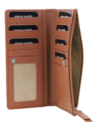 Pierre Cardin Genuine Ladies Leather Bi-Fold Wallet in Cognac