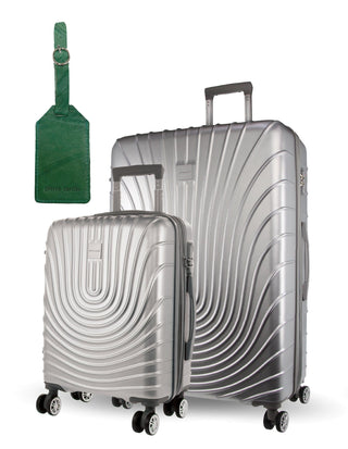 Pierre Cardin Silver Hard Shell MEDIUM and CABIN Bundle 2-Piece Set + Assorted Luggage Tag