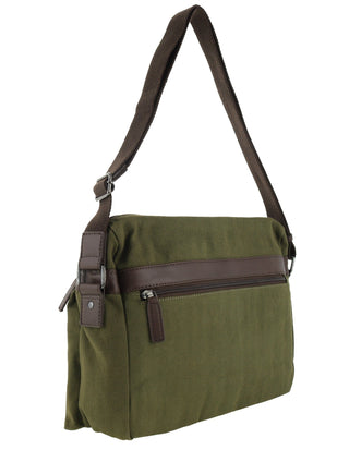 Police Rustic Canvas Messenger Business Bag in Dark Olive