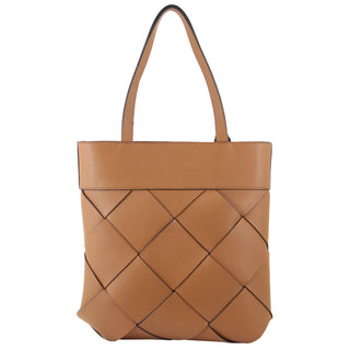 Milleni Ladies Woven Fashion Tote Handbag in Tan