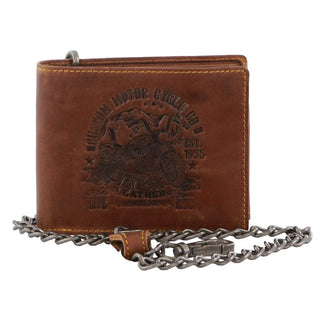 Tri-Fold Wallet Cognac / Leather BTK 12 COGN Billy The Kid Men's Leather Tri-Fold Wallet with Detachable Chain in Cognac