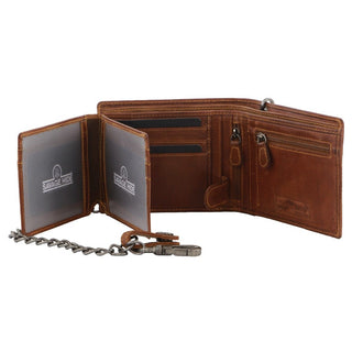 Tri-Fold Wallet Cognac / Leather BTK 12 COGN Billy The Kid Men's Leather Tri-Fold Wallet with Detachable Chain in Cognac