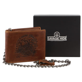 Tri-Fold Wallet Cognac / Leather BTK 12 COGN Billy The Kid Men's Leather Tri-Fold Wallet with Detachable Chain in Cognac