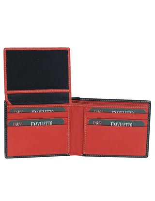 BI-Fold Wallet Black-Red / Leather 14041 BLK-RED Daviletto Mens Leather Bi-fold Wallet in Black-Red