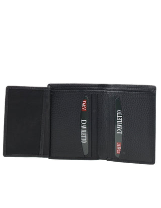 BI-Fold Wallet Black / Leather 2292 BLK Daviletto Mens Leather Slim Bi-fold Wallet in Black
