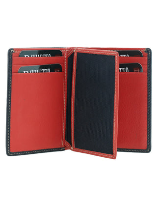 BI-Fold Wallet Black-Red / Leather 15101 BLK-RED Daviletto Mens Leather Slim Two-Tone Wallet in Black-Red