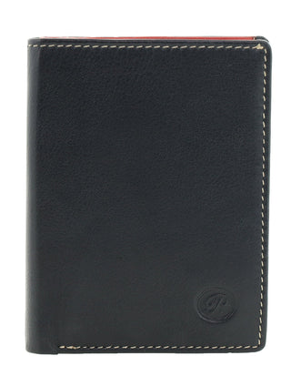 BI-Fold Wallet Black-Red / Leather 15101 BLK-RED Daviletto Mens Leather Slim Two-Tone Wallet in Black-Red