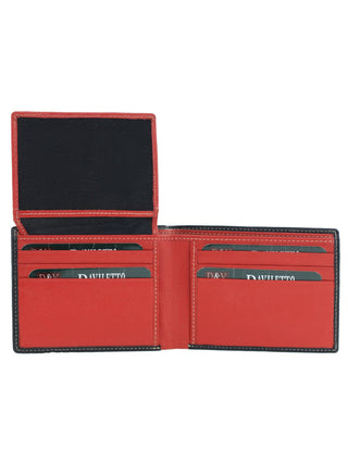 BI-Fold Wallet Black-Red / Leather 14123 BLK-RED Daviletto Mens Leather Two Tone Bi-fold Wallet in Black-Red