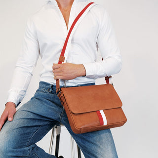 Crossbody Bag Tan / Leather GAP 16 TAN GAP Men's Leather Cross-Body Laptop Bag in Tan