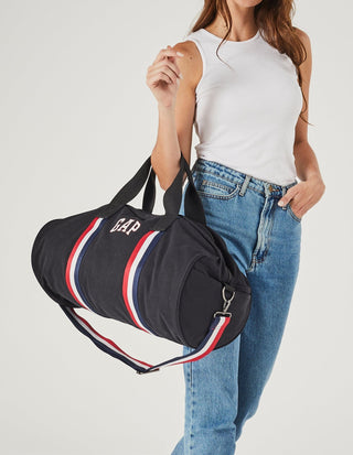 Duffel Bag Black/Stripe / Canvas GAP 26 BLK/STRIPE GAP Unisex Canvas Overnighter/Barrell Bag in Black-Stripe