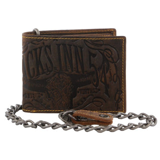 Tri-Fold Wallet Brown / Leather JACK 19 BRN Jack's Inn Spade Mens Leather Tri-Fold Wallet with Detachable Chain in Brown