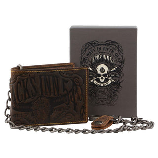 Tri-Fold Wallet Brown / Leather JACK 19 BRN Jack's Inn Spade Mens Leather Tri-Fold Wallet with Detachable Chain in Brown